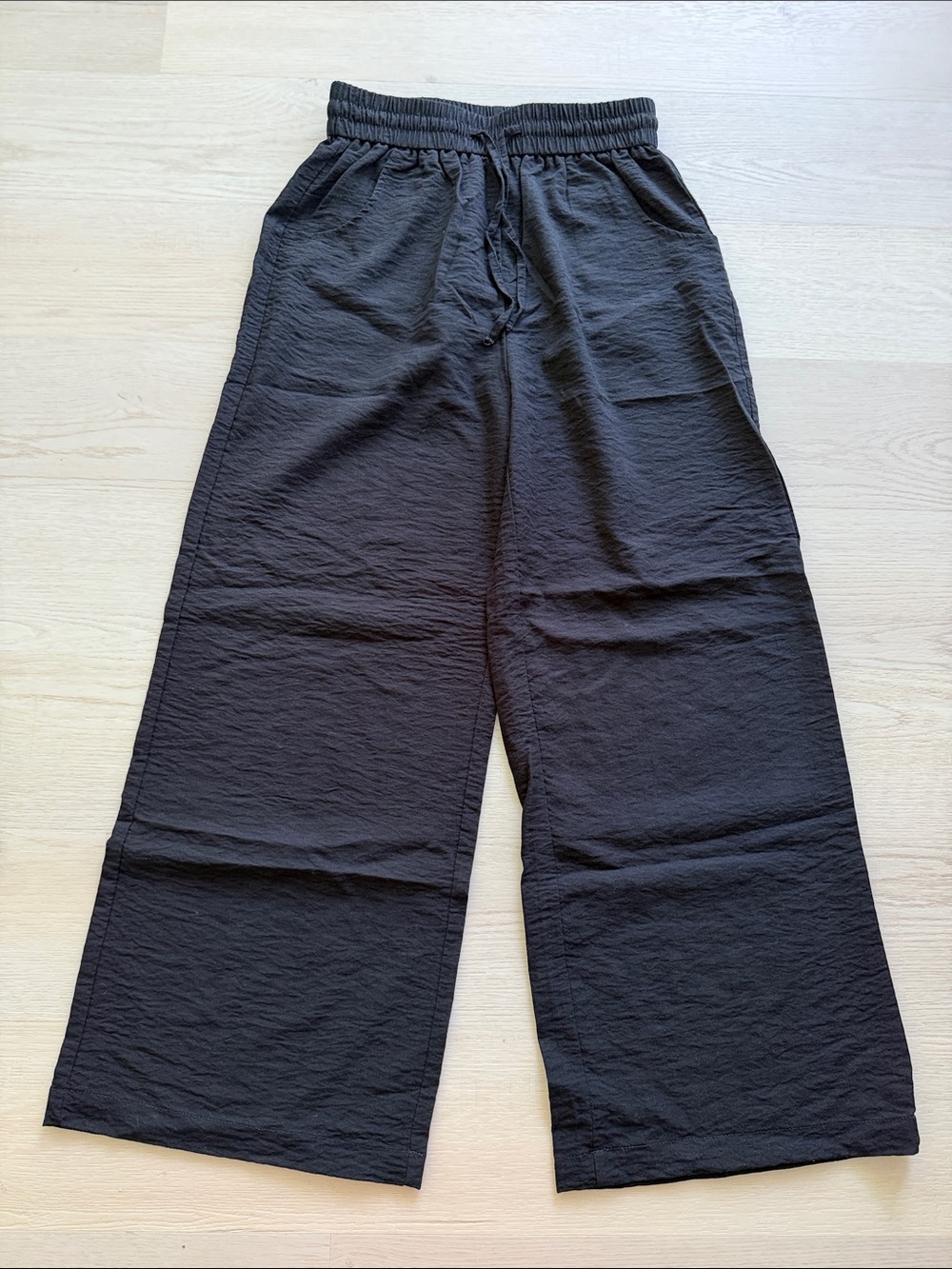 Black Wide-Leg Straight Flowy Drawstring Pants Size Small